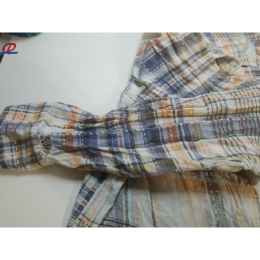 American Sweetheart Womens Plaid Long Sleeve Button Up Distressed Shirt - Picture 4 of 9